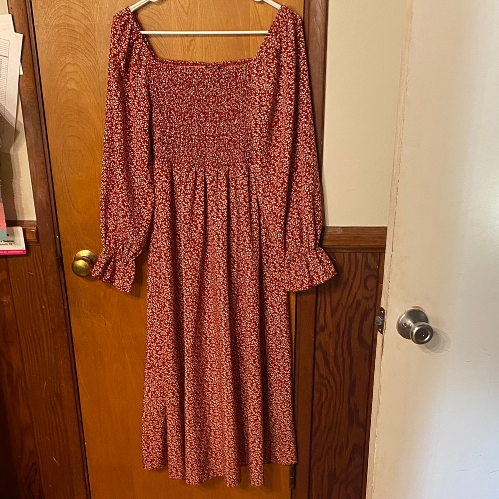 SHEIN Red Long Sleeve Floral Dress